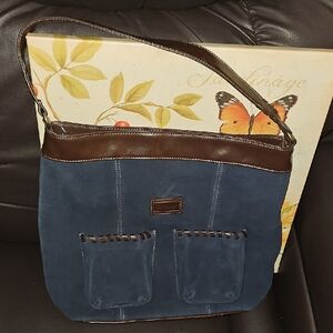 Tiganello Blue Suede and Brown Leather Hobo Bag